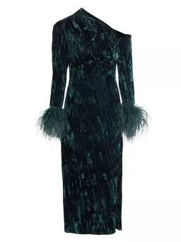 16Arlington Adelaide Velvet Feather Midi Dress Teal Size UK 12 for rent on The Volte - image 5