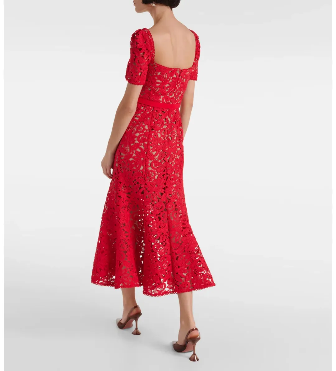 Self-portrait Belted Lace Midi Dress Red Size 8 for rent on The Volte - main image