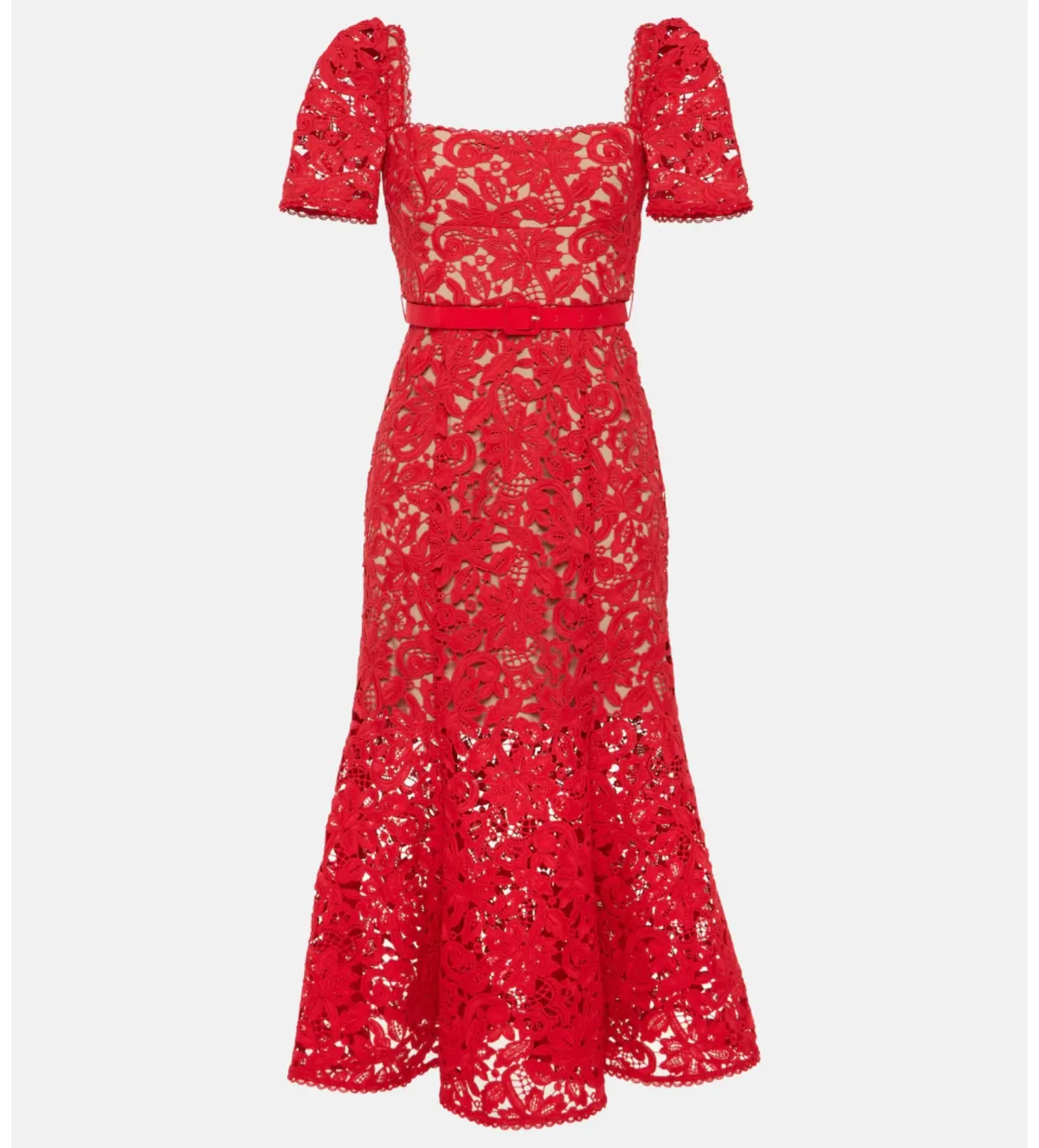 Self-portrait Belted Lace Midi Dress Red Size 8 - Image 3
