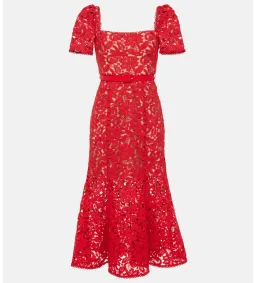 Self-portrait Belted Lace Midi Dress Red Size 8 for rent on The Volte - image 3
