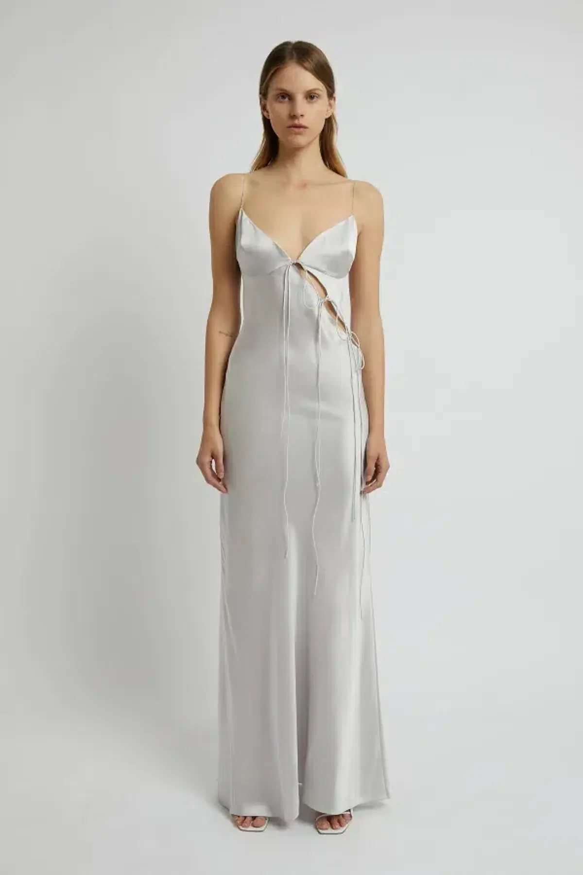 Christopher Esber Slope Tie Silk Maxi Dress Silver Size UK 12 - Image 1