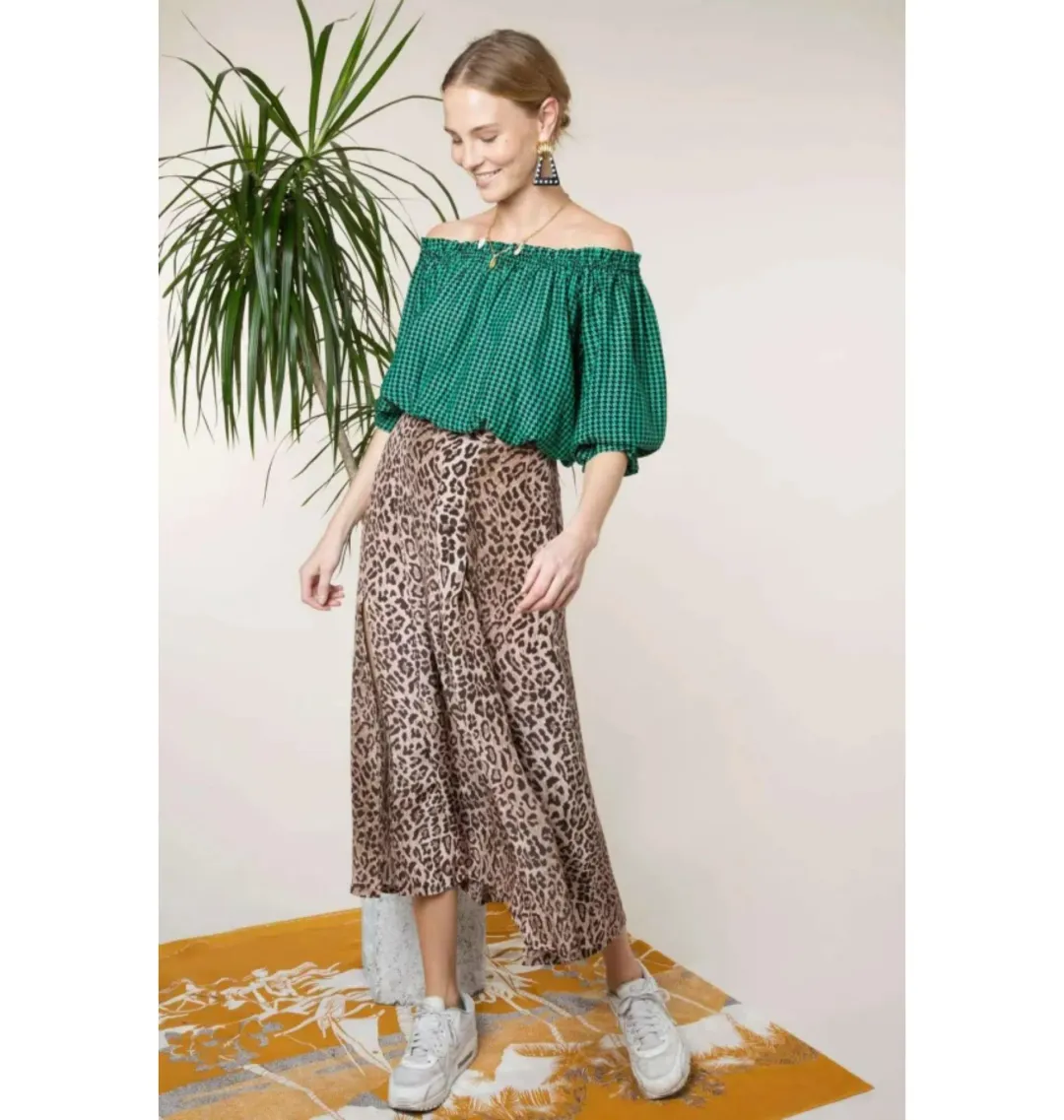 Rixo Georgia Silk Midi Skirt in Leopard Size UK 12 for rent on The Volte - main image