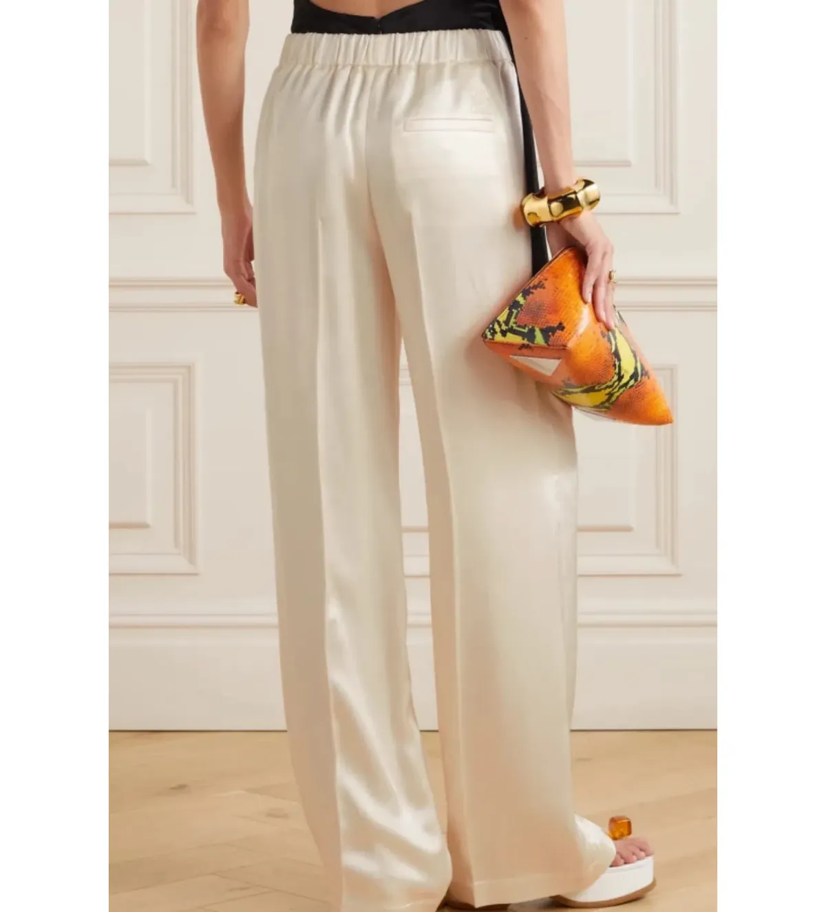 Loewe Pleated Silk-satin Straight Leg Pants Cream Size S/Au 8 - Image 2