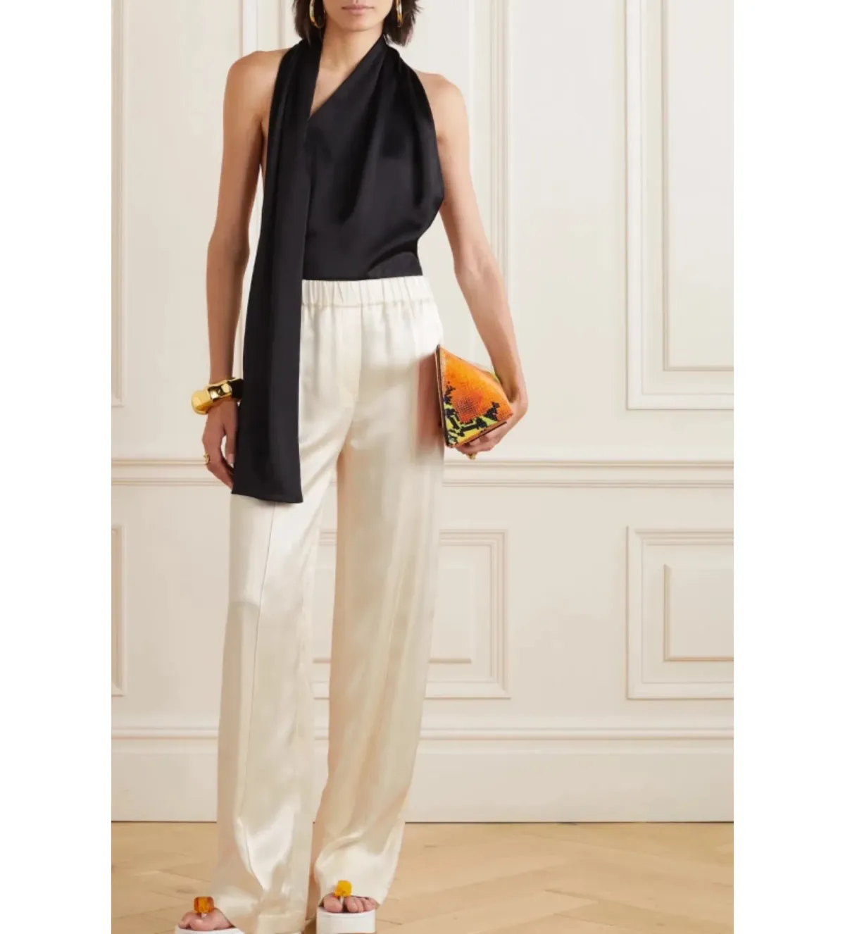 Loewe Pleated Silk-satin Straight Leg Pants Cream Size S/Au 8 - Image 1