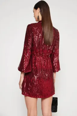 RIXO Samantha Mini Dress Maroon Size UK 12 for rent on The Volte - image 3