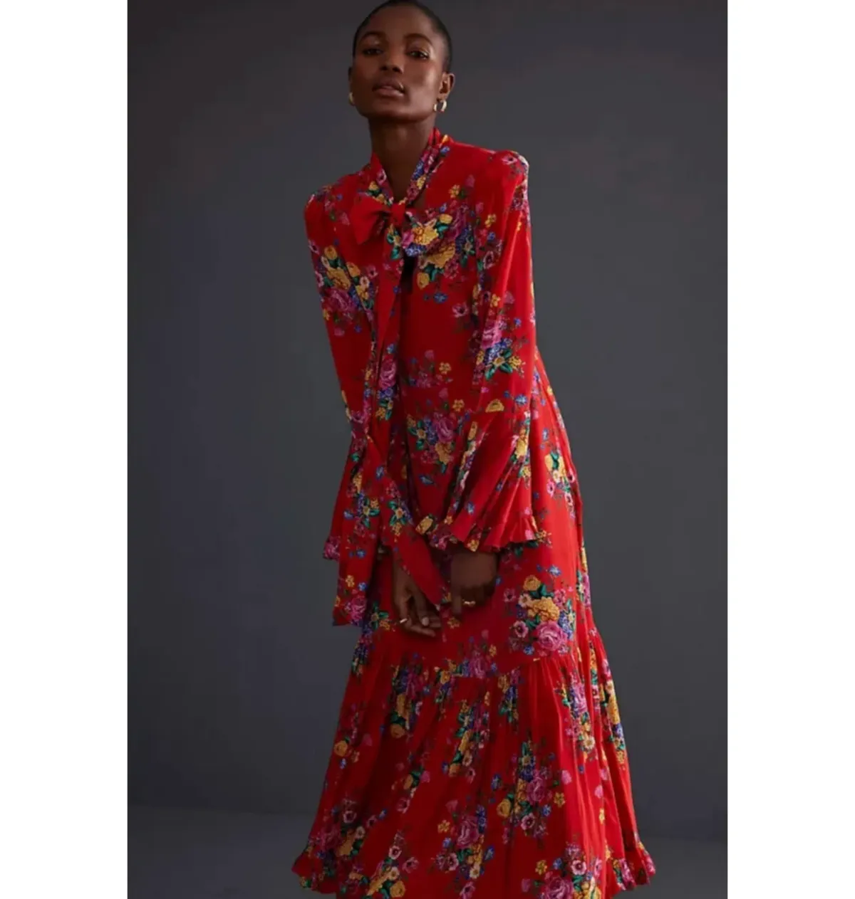 Queens of Archive Goldie Still Life Maxi Dress Red Floral Size UK 10 - Image 3