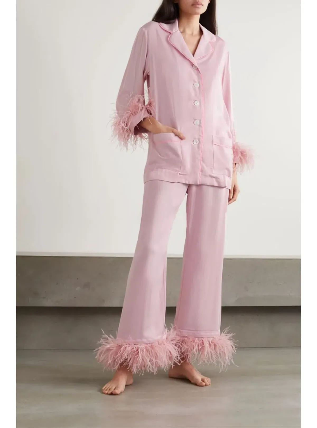 Sleeper Party Feather Trimmed Pajama Set Baby Pink Size M / UK 10 for rent on The Volte - main image