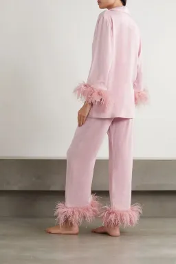 Sleeper Party Feather Trimmed Pajama Set Baby Pink Size M / UK 10 for rent on The Volte - image 2
