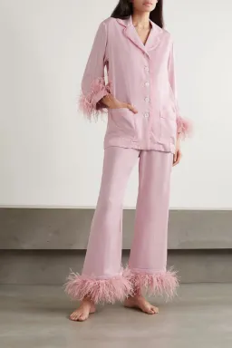 Sleeper Party Feather Trimmed Pajama Set Baby Pink Size M / UK 10 for rent on The Volte - image 5