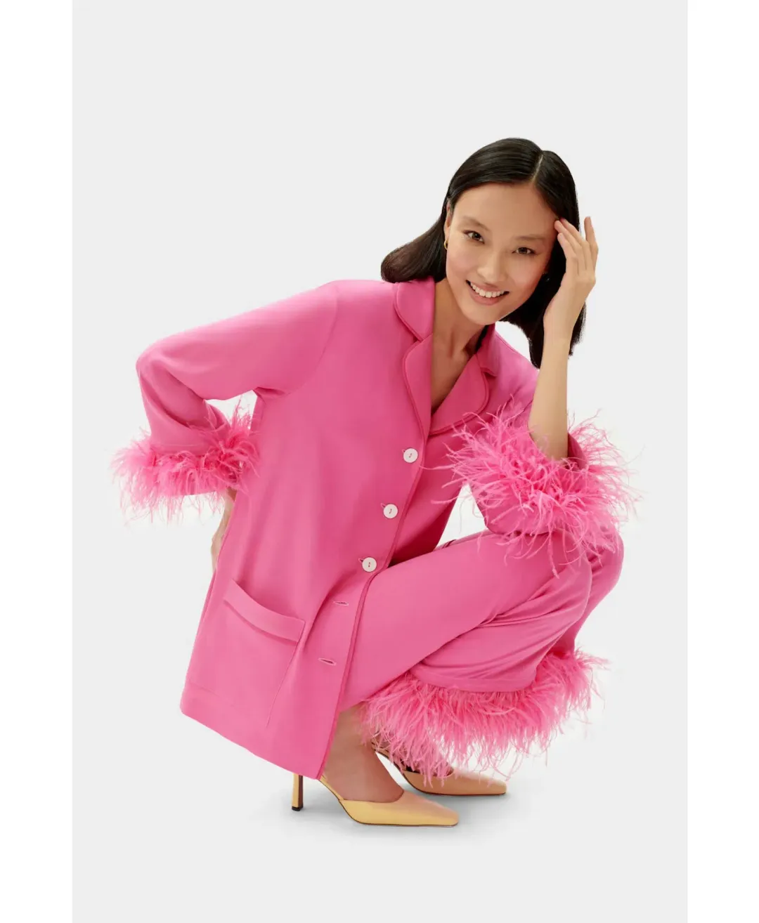 Sleeper Party Double Feathers Pajamas Set Hot Pink Size M / UK 10 for rent on The Volte - main image