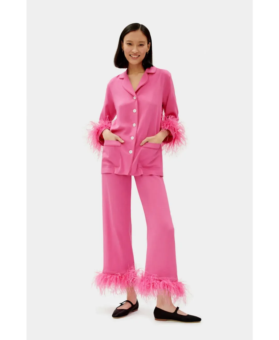 Sleeper Party Double Feathers Pajamas Set Hot Pink Size M / UK 10 for rent on The Volte - main image
