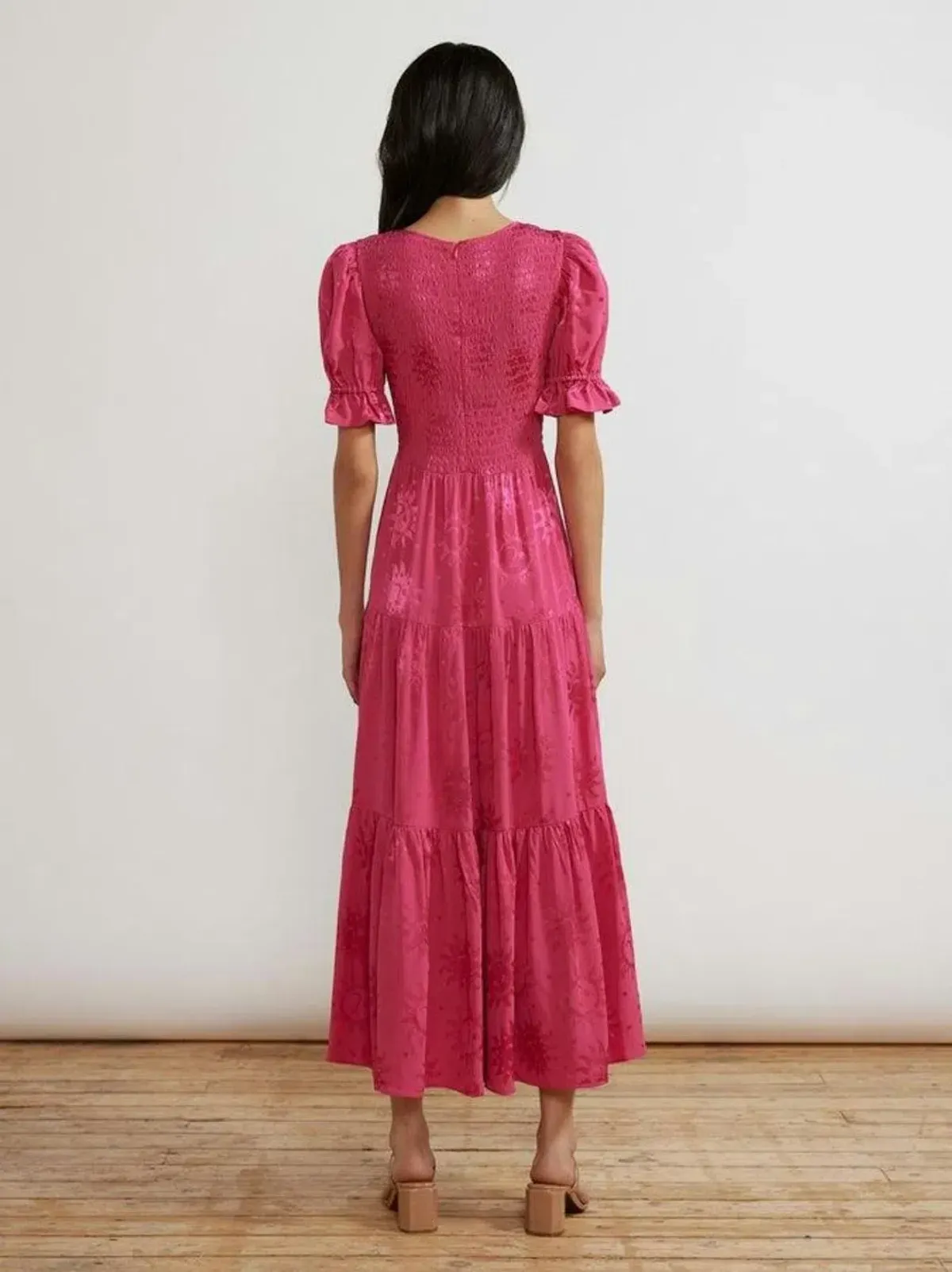 Kitri Persephone Sungod Shirred Dress Pink Size UK 14 - Image 3