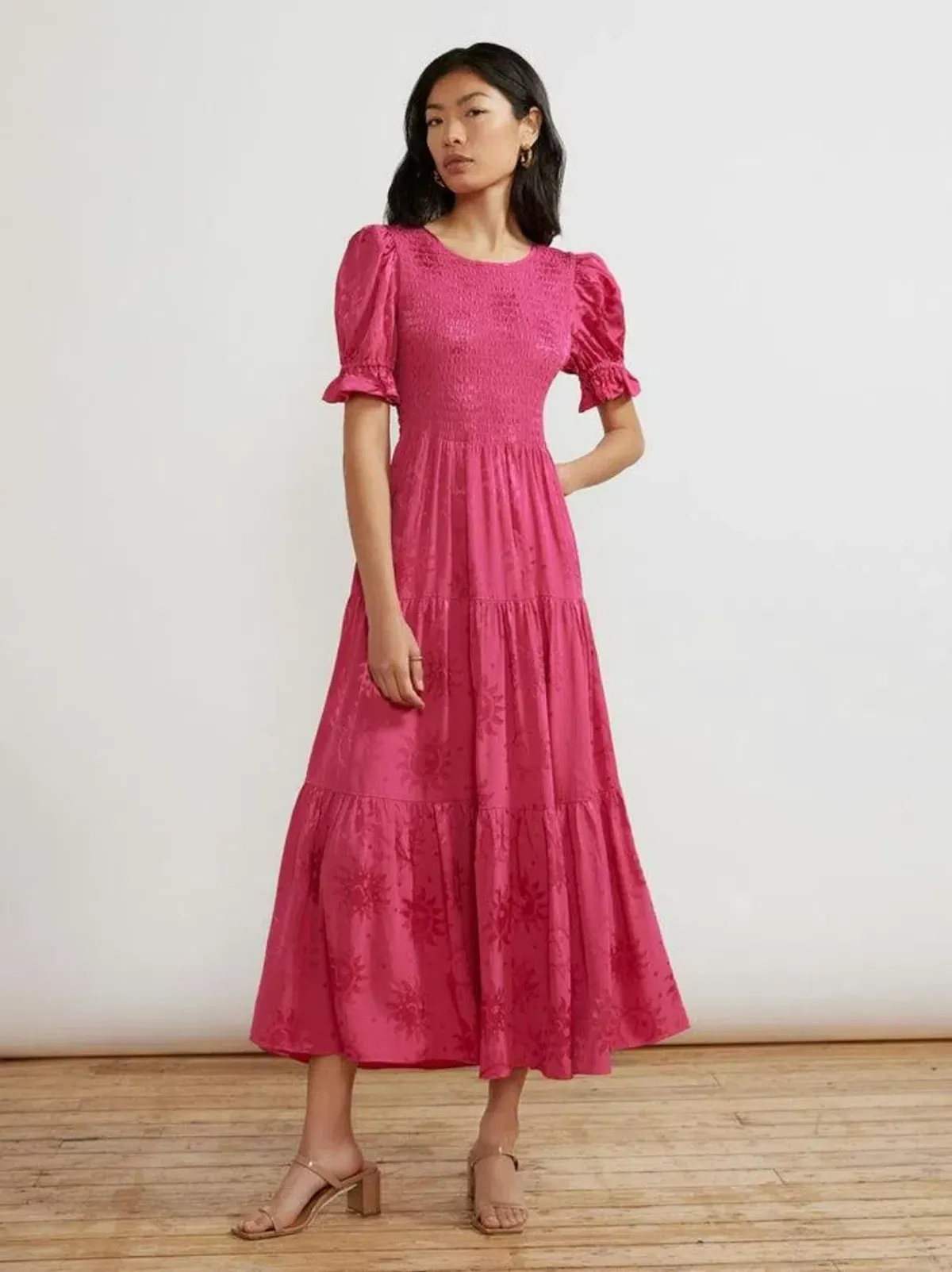 Kitri Persephone Sungod Shirred Dress Pink Size UK 14 - Image 4