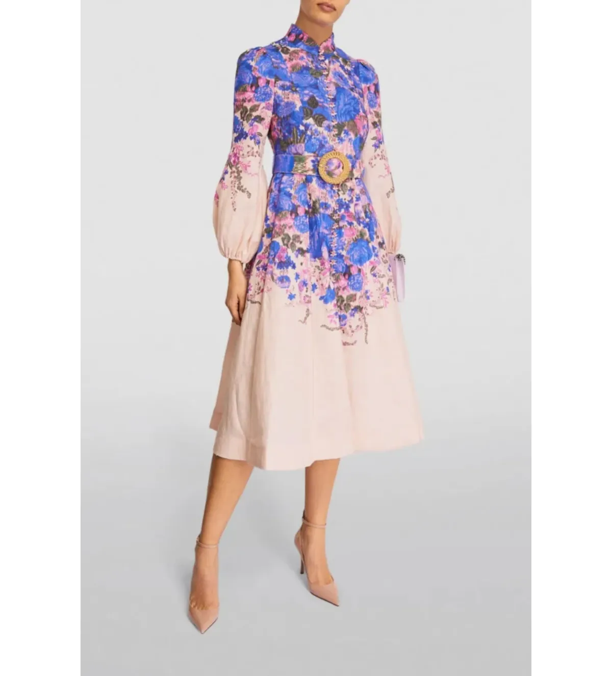 Zimmermann High Tide Buttoned Midi Dress in Purple Ikat Floral Size 1/Au 10 - Image 1
