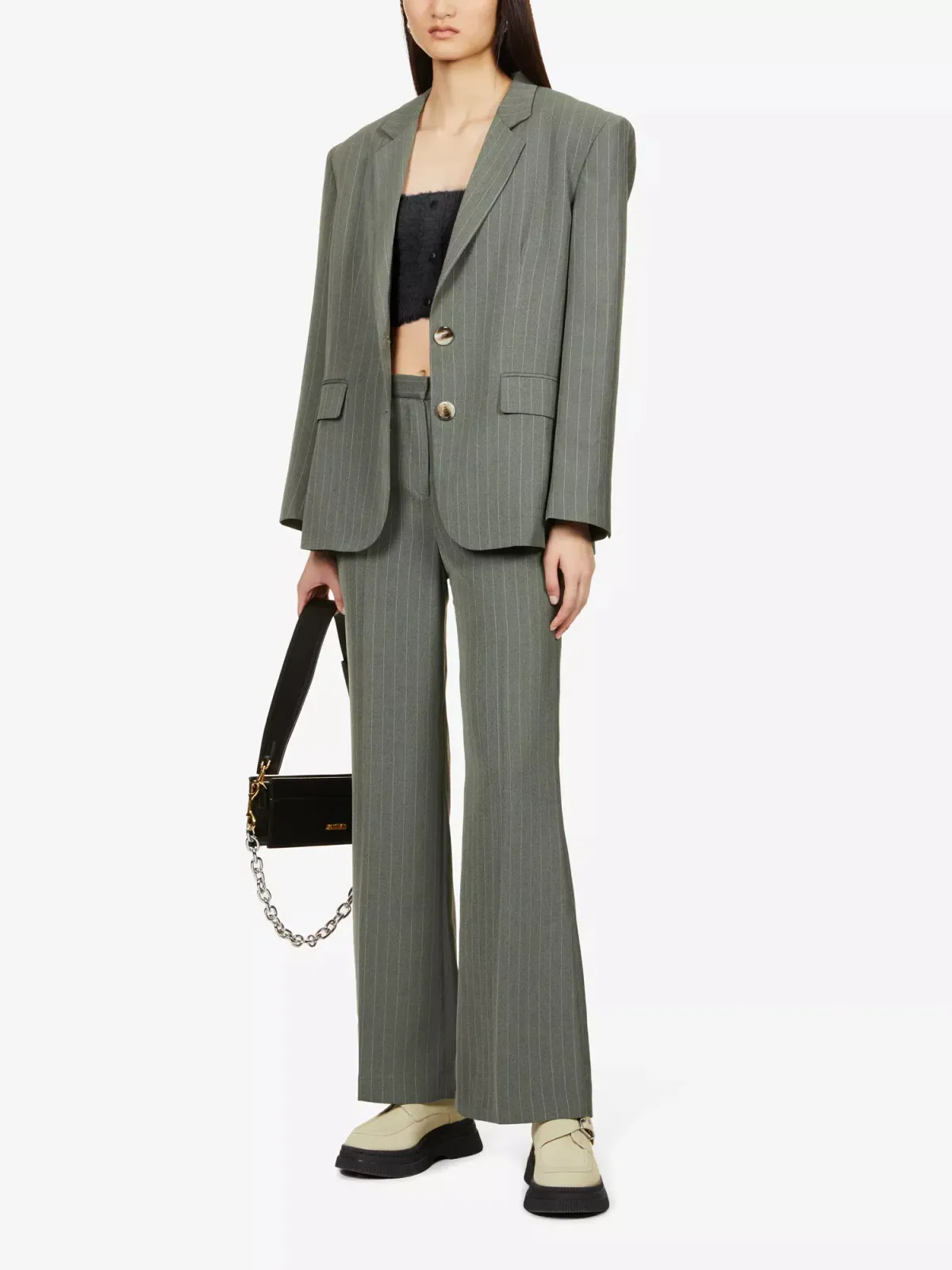 Musier Paris Candice Pinstriped Blazer Green Size UK 10 - Image 1