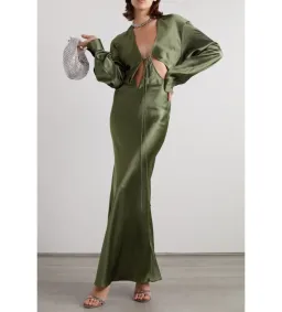 Christopher Esber Triquetra Silk Cut Out Maxi Dress Green Size 12 for rent on The Volte - image 1