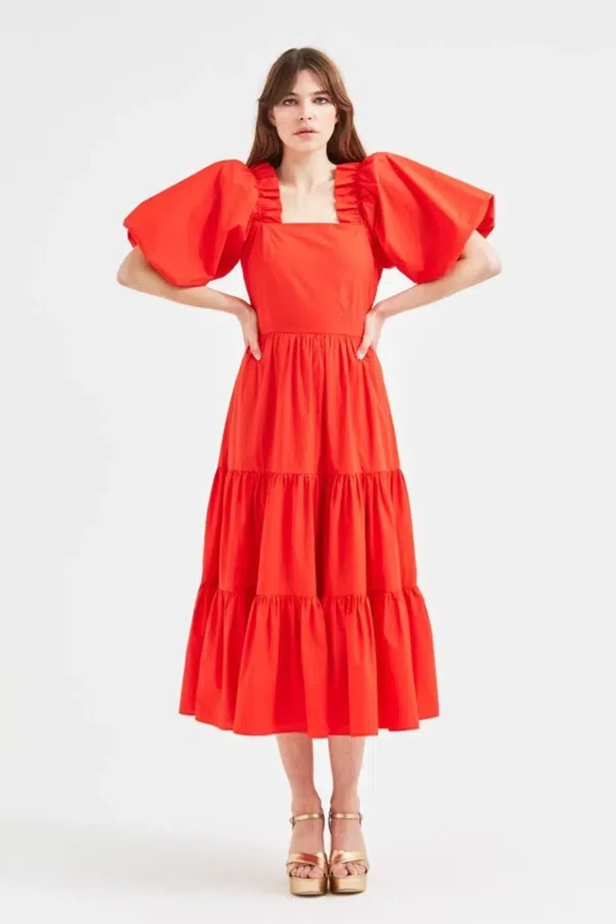 Queens of Archive Frida Midi Dress Red Size UK 10 - Image 1
