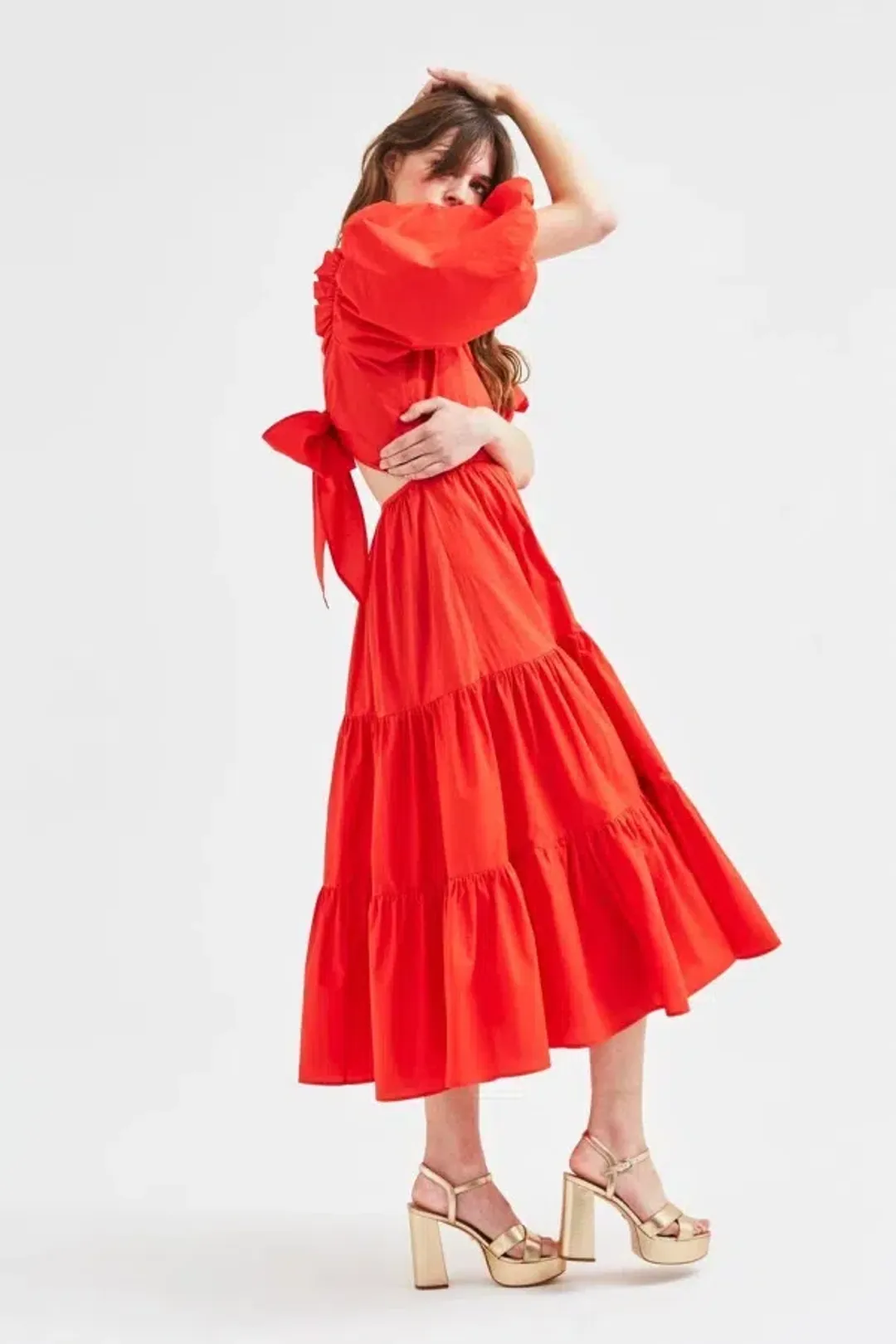 Queens of Archive Frida Midi Dress Red Size UK 10 for rent on The Volte - main image