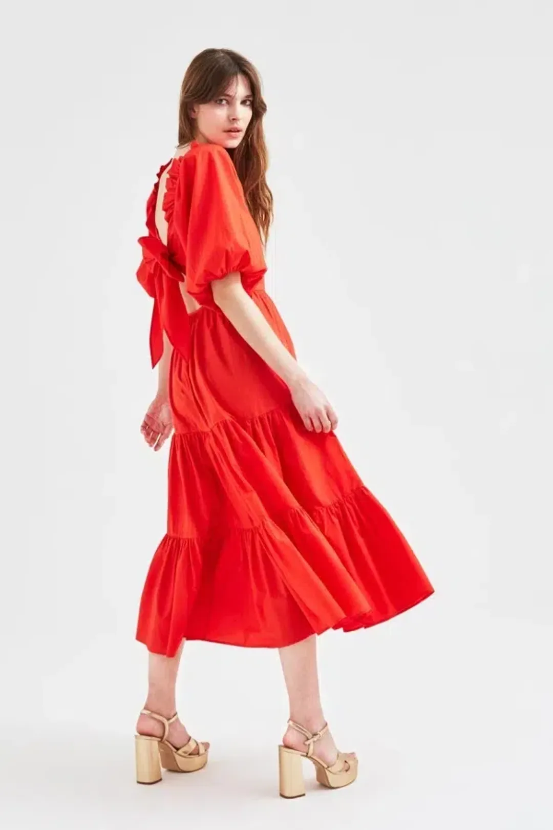 Queens of Archive Frida Midi Dress Red Size UK 10 for rent on The Volte - main image