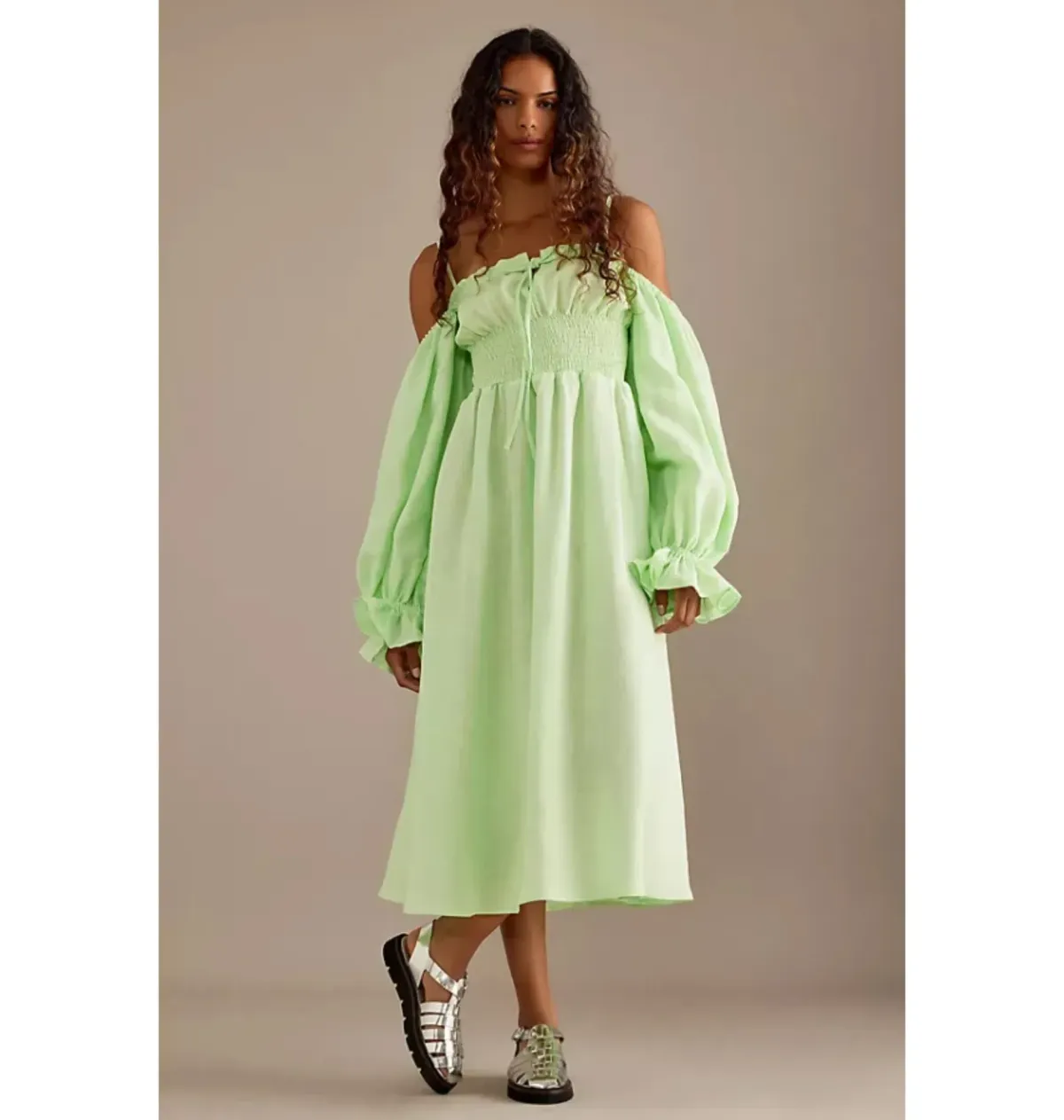 Sleeper Cancan Linen Maxi Dress Green Size XS / UK 6 - Image 1