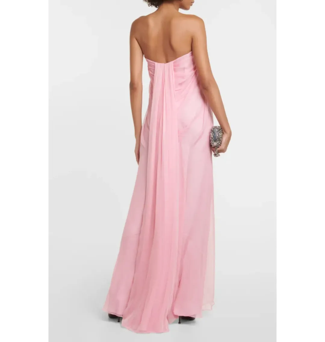 Alexander McQueen Strapless Silk Chiffon Draped Gown Pink Size 12 for rent on The Volte - main image