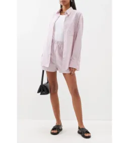 Frankie Shop Lui Striped Shirt and Shorts Pink Twill Size L/UK 12 for rent on The Volte - image 1