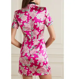 Alessandra Rich Rose Print Cut Out Mini Dress Pink Size UK 8 for rent on The Volte - image 2