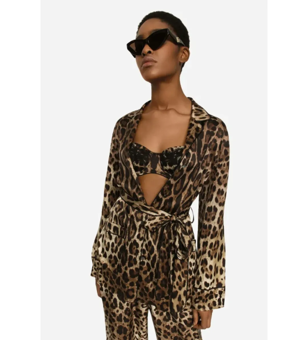 Dolce & Gabbana Silk Belted Blazer Leopard Size 12 for rent on The Volte - main image