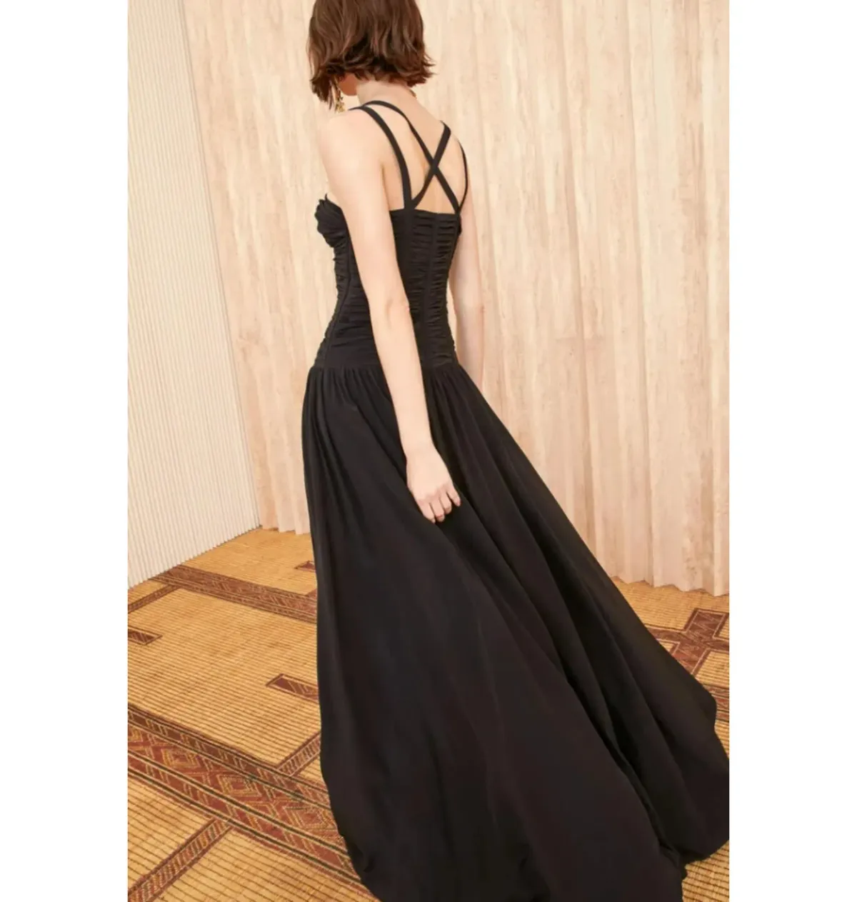 Ulla Johnson Anya Ruched Silk Maxi Gown Black Size UK 12 - Image 3