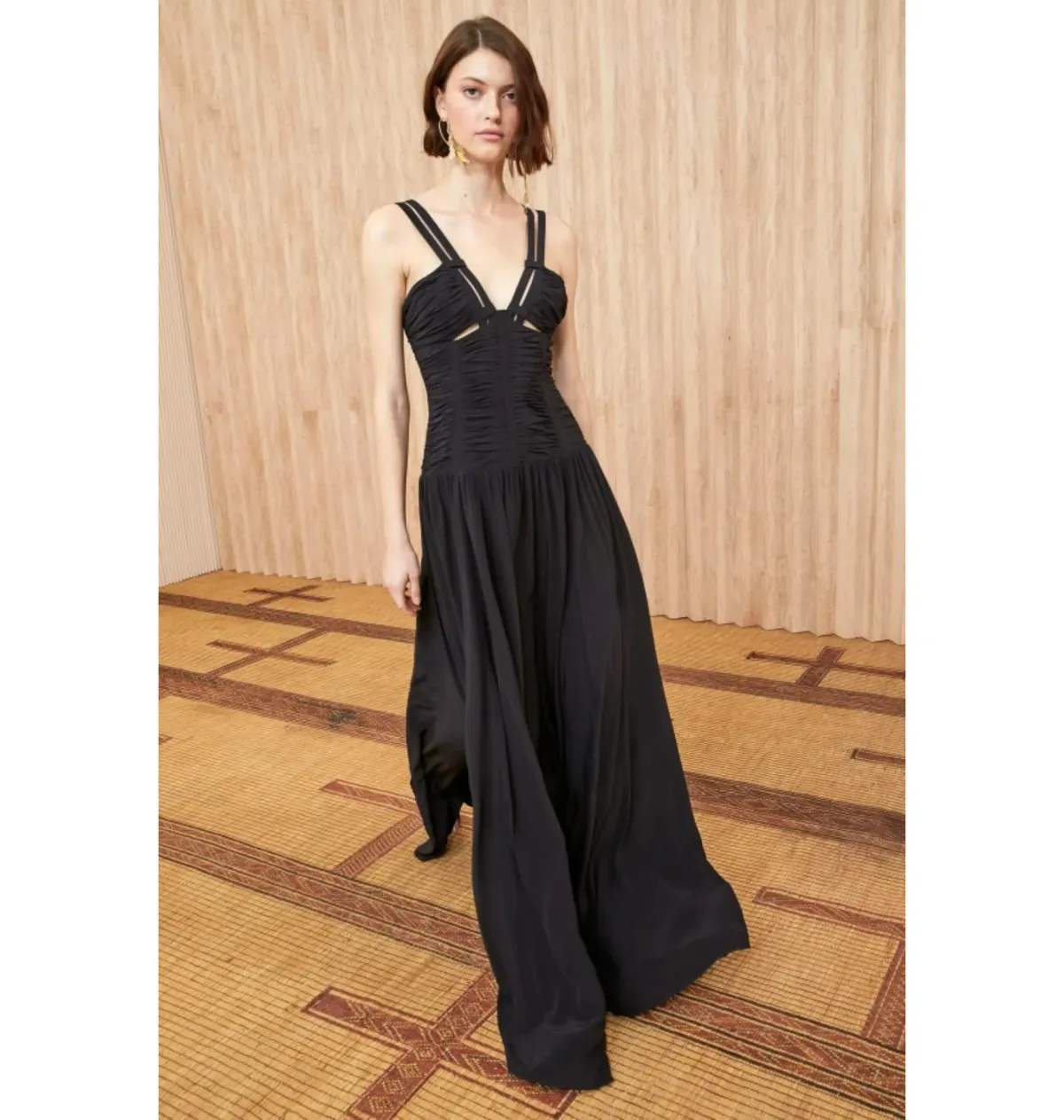 Ulla Johnson Anya Ruched Silk Maxi Gown Black Size UK 12 for rent on The Volte - main image