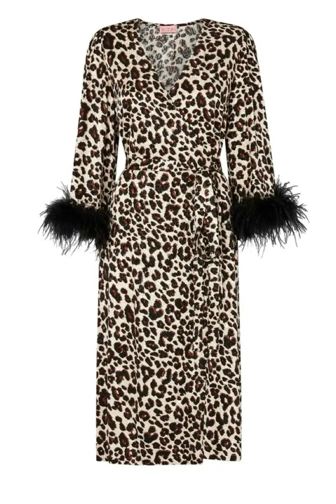 Kitri Aurelie Leopard Feather Wrap Midi Dress Print Size UK 10 for rent on The Volte - main image
