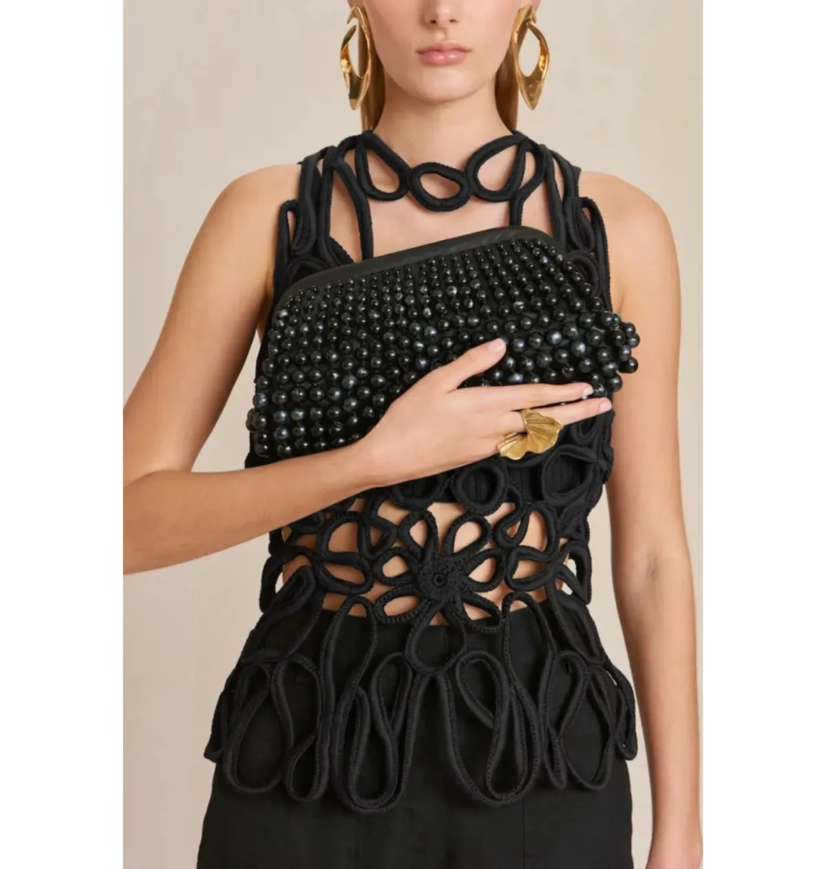 Cult Gaia Nia Beaded Clutch Black - Image 1