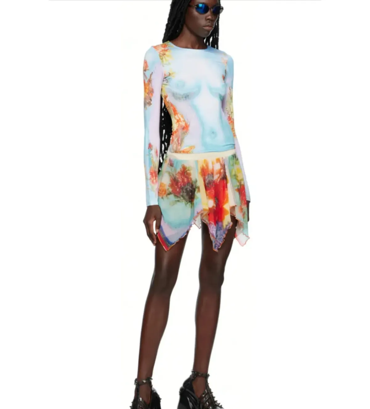 Jean Paul Gaultier Blue floral body Top Blue Size L - Image 1