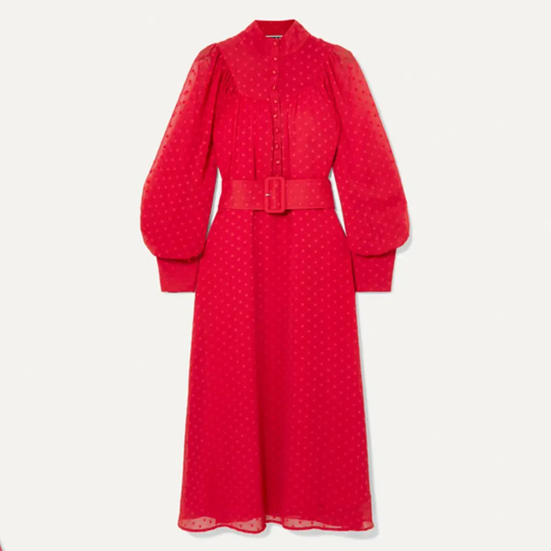 Rotate By Birger Christensen Number 37 Midi Dress Red Size UK 10 for rent on The Volte - main image