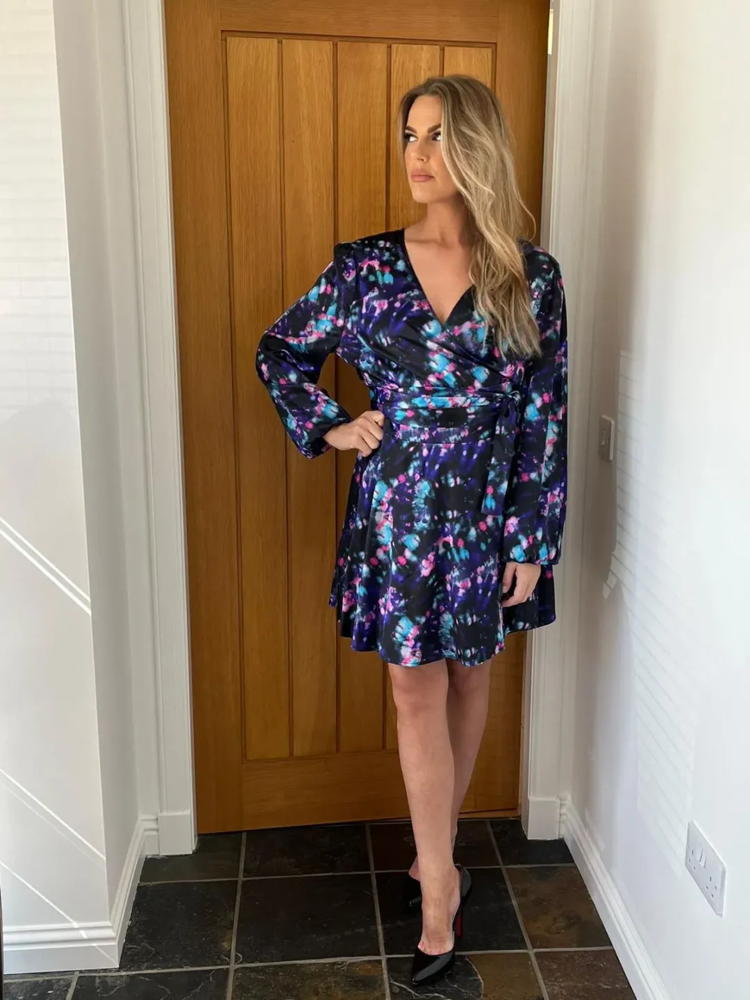 Olivia Rubin Sabrina Tie Dye Satin Dress Size UK 18 for rent on The Volte - main image