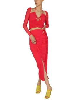 Self Portrait Jersey Cut Out Midi Dress Fuschia Size UK 14 for rent on The Volte - image 1