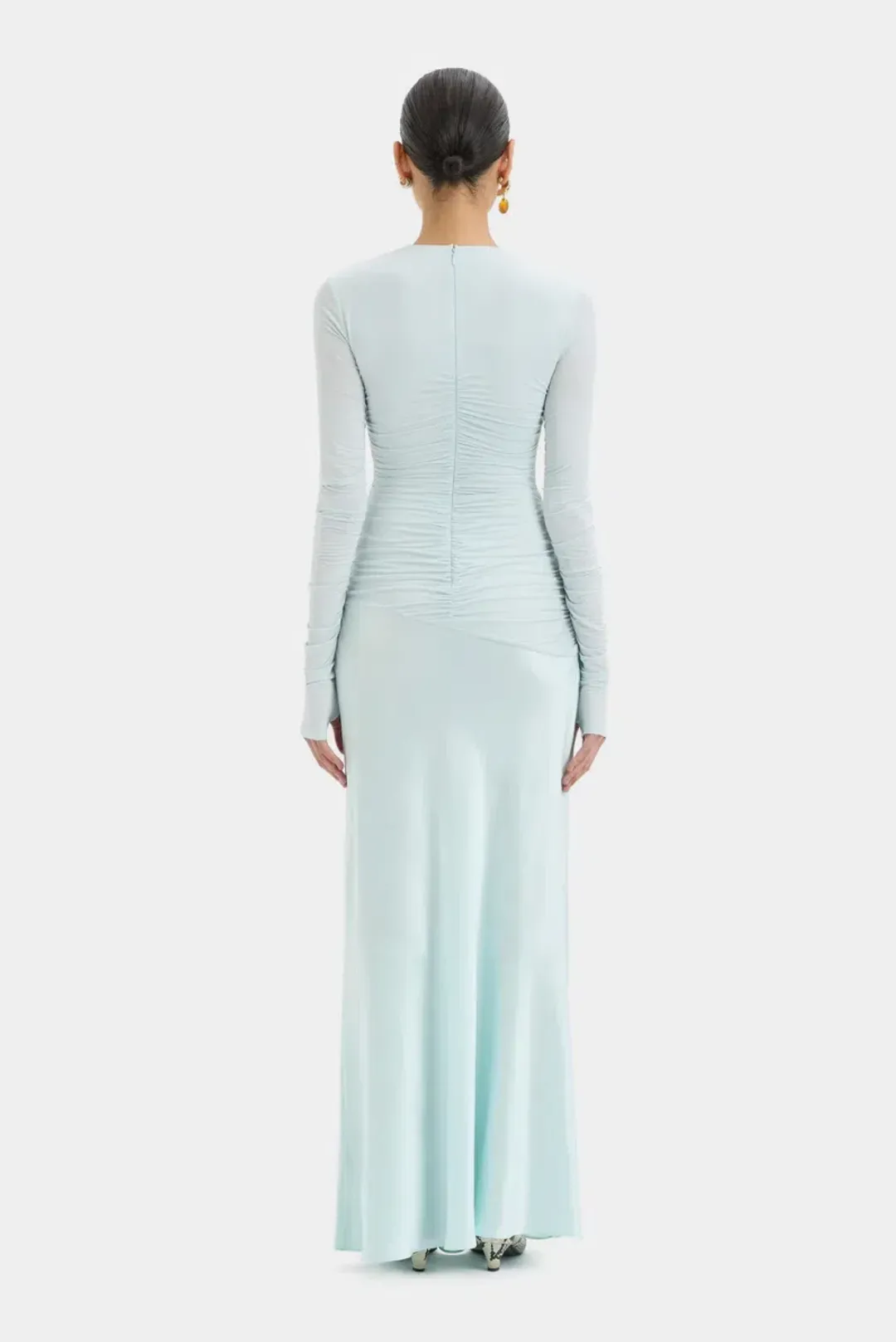 Sir The Label Alessia Ice Blue Silk Satin Jersey Draped Maxi Dress for rent on The Volte - main image