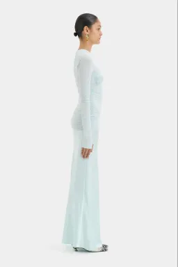 Sir The Label Alessia Ice Blue Silk Satin Jersey Draped Maxi Dress for rent on The Volte - image 3